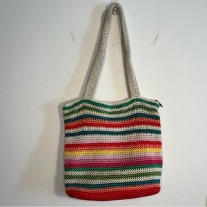 The Sak Crochet Knit Woven Multicolor
Stripe Shoulder Hobo Bag